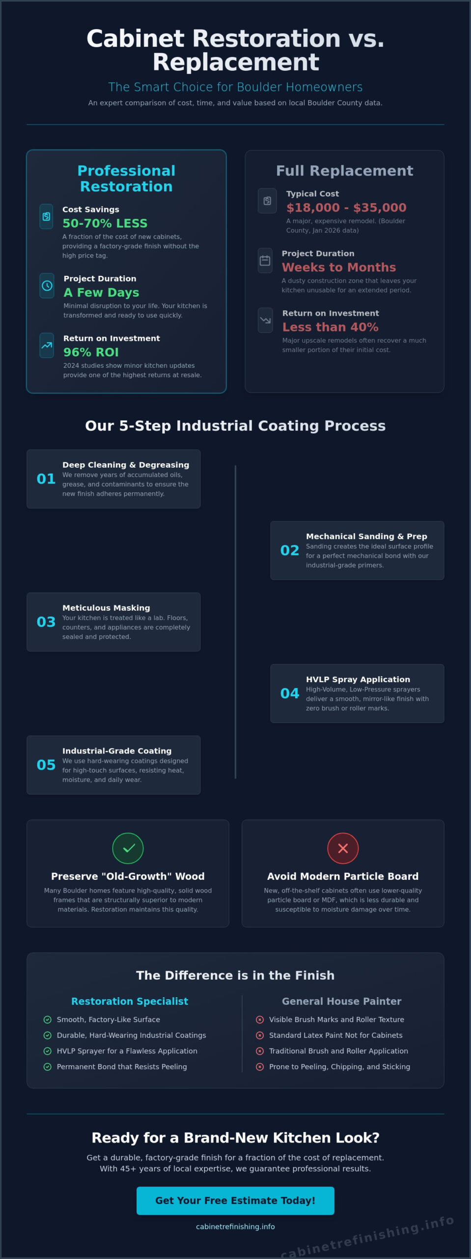 Boulder Cabinet Restoration Services: The Professional Guide to Factory Finishes